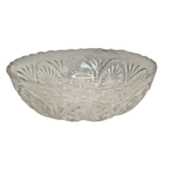 Retro Etched Serving Bowl Clear Cut Glass Decorative Vegetable Salad Fruit VTG - Picture 5 of 11